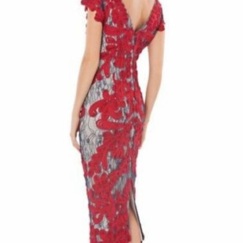 JS Collections Red and Black Lace Dress Two-Tone Soutache Midi Size 16